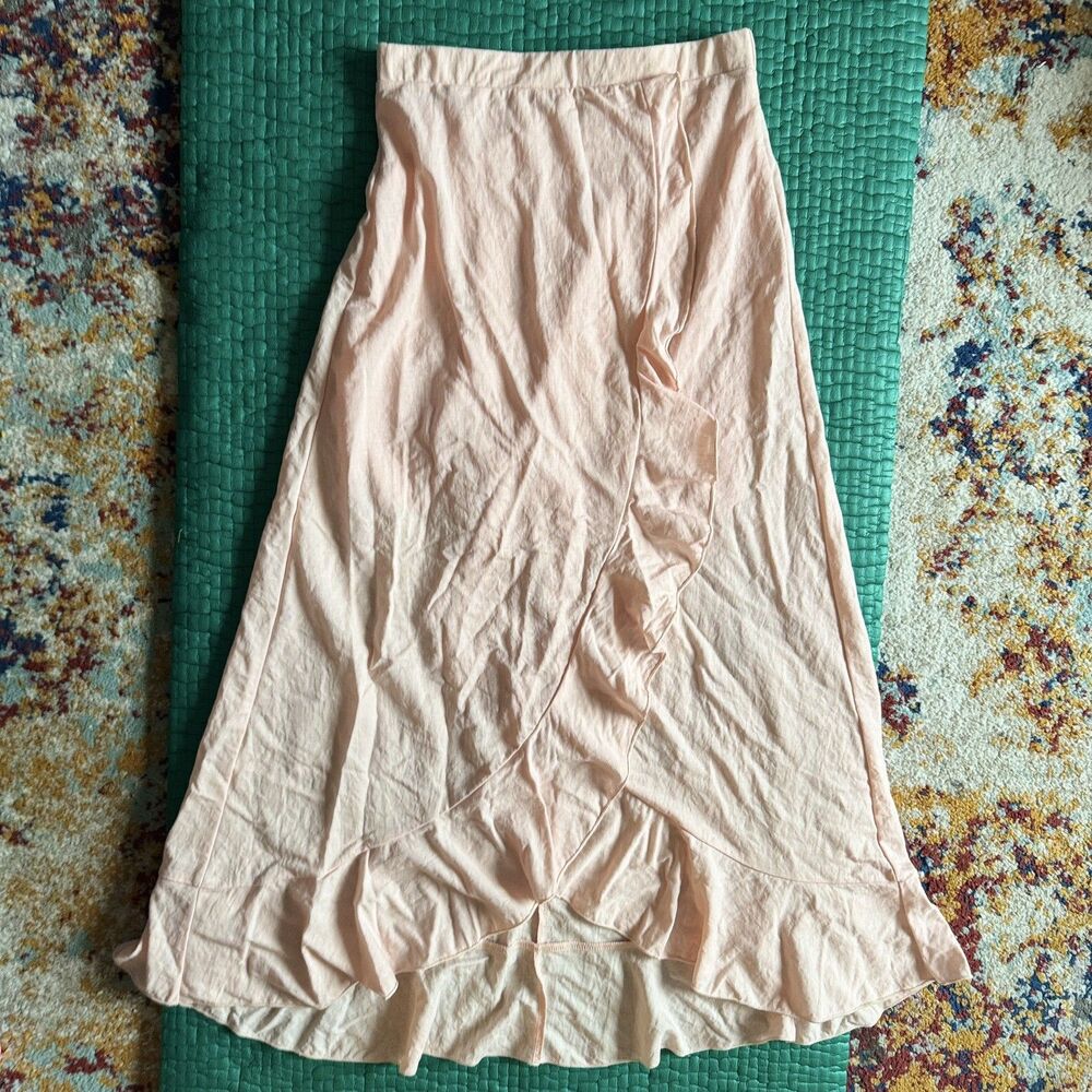 NEW Mia & Tess Skirt Size S Pink Front Wrap Elastic Waist Short Liner Ruffles